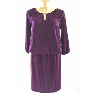 Talbots Dress LARGE Dark Purple‎ Jersey Knit Stretch Keyhole Work WASHABLE